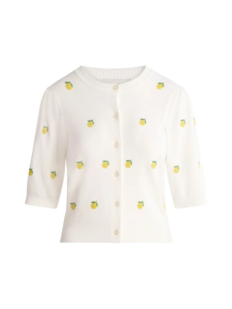 Free Assembly Women's Beaded Cardigan Sweater with Puff Sleeves, Lightweight, Size XS-XXL | Walmart (US)