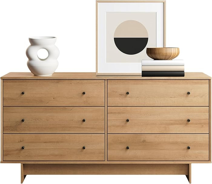 Prepac Finnley 6-Drawer Dresser in Natural Oak, Dresser for Bedroom, Extra-Wide Chest of Drawers ... | Amazon (US)
