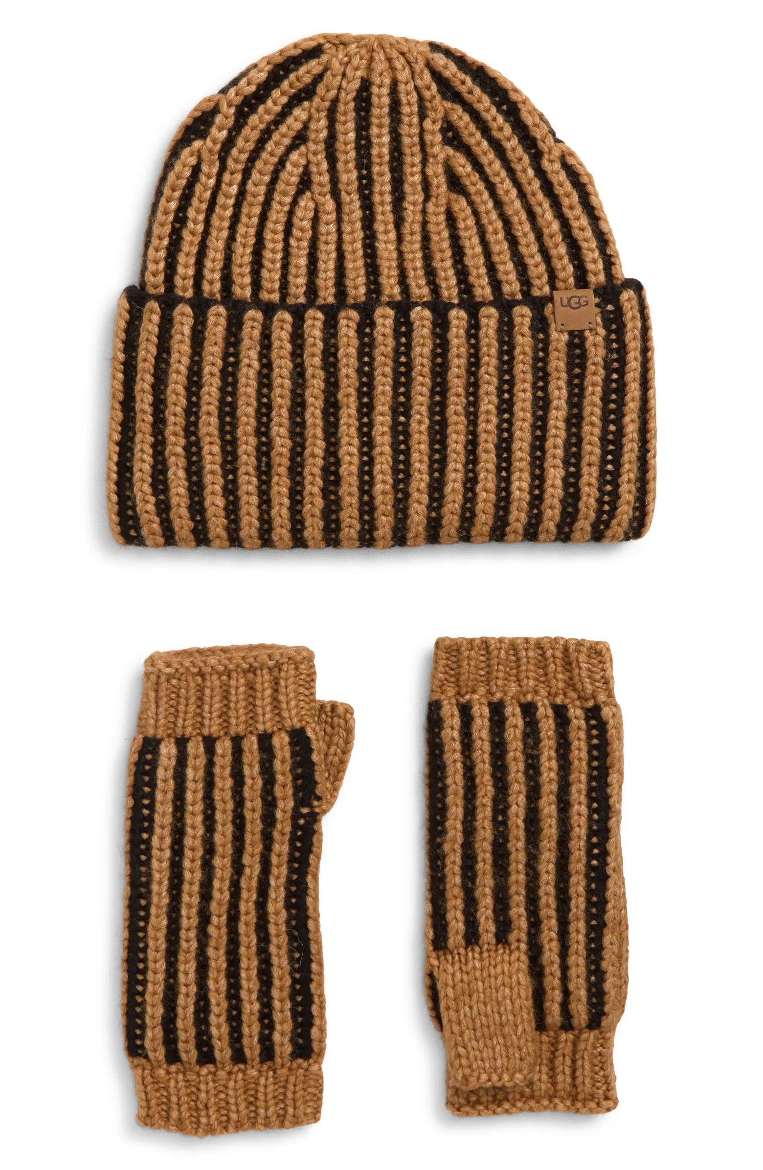 Chunky Plaited Beanie & Fingerless Mittens Set | Nordstrom