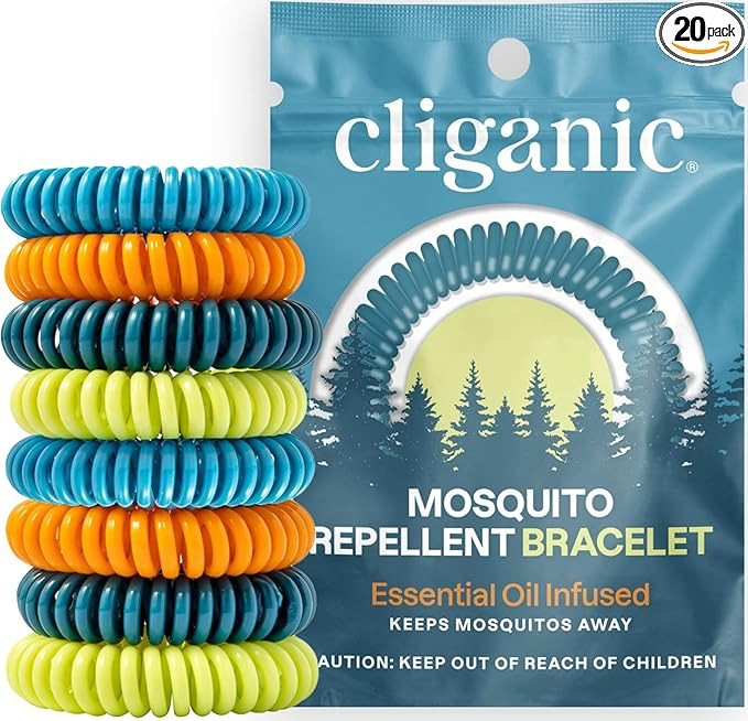 Cliganic 20 Pack Mosquito Repellent Bracelets for Adults & Kids - Natural DEET-Free Bands, Indivi... | Amazon (US)
