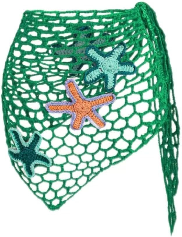 Crochet Beach Sarong Wrap, Red Mesh with Starfish Appliques, Swimsuit Cover Up | Amazon (US)