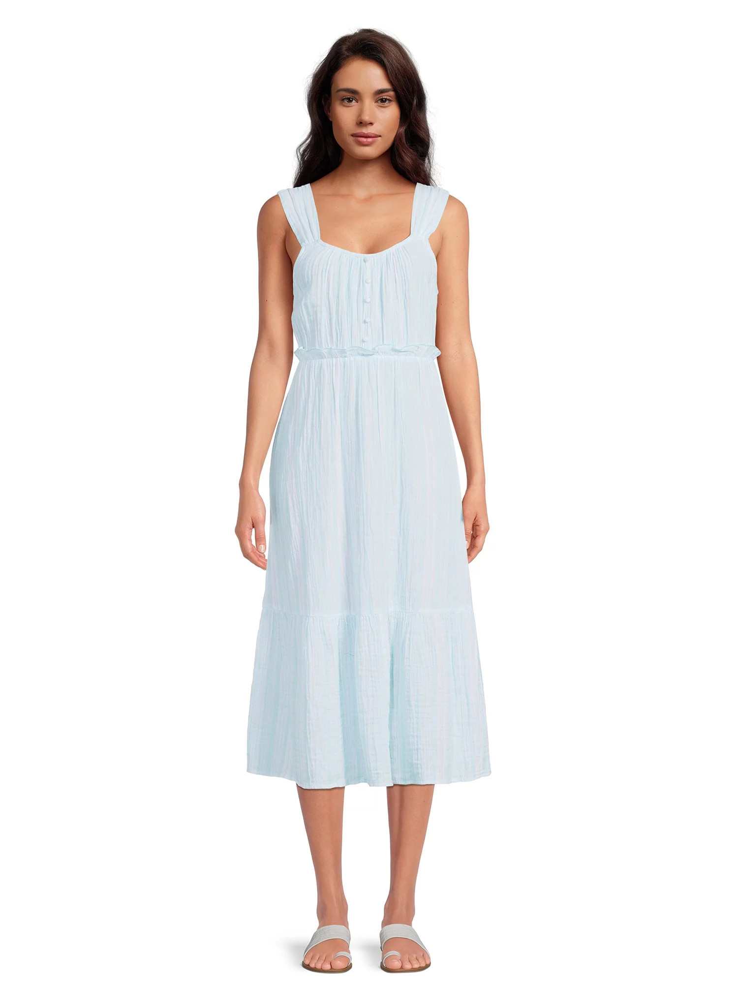 Time and Tru Sleeveless Doublecloth Midi Dress - Walmart.com | Walmart (US)