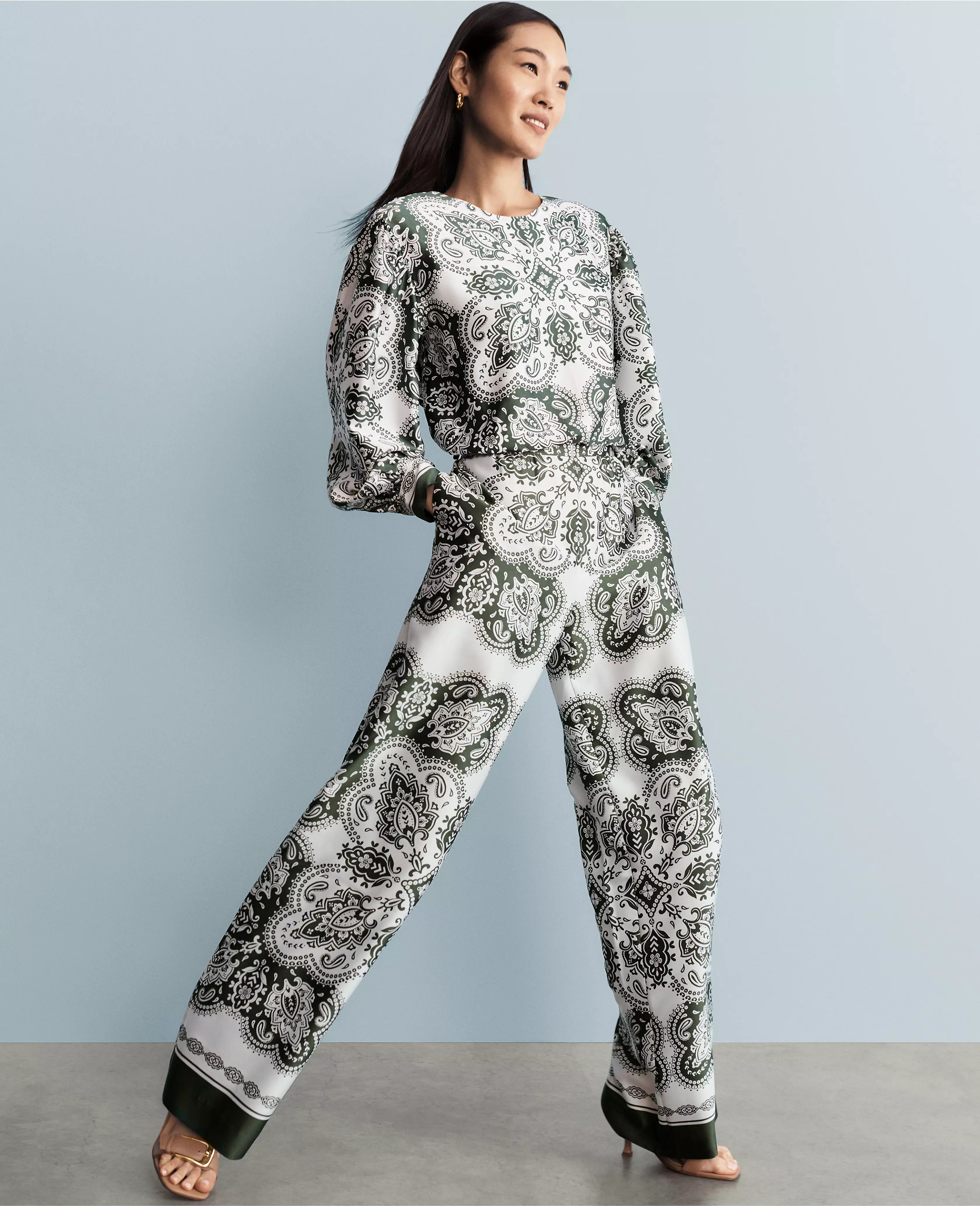The Easy Wide-Leg Pant in Paisley Satin | Ann Taylor