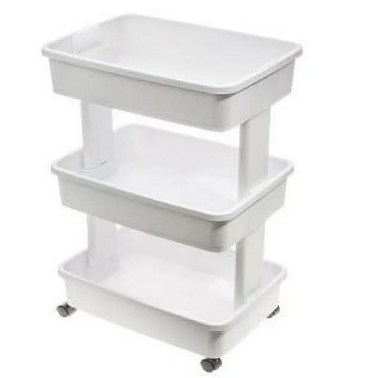 Mainstays 3-Tier Plastic Multi-Purpose Rolling Laundry Cart, Arctic White, Case Pack 1 | Walmart (US)