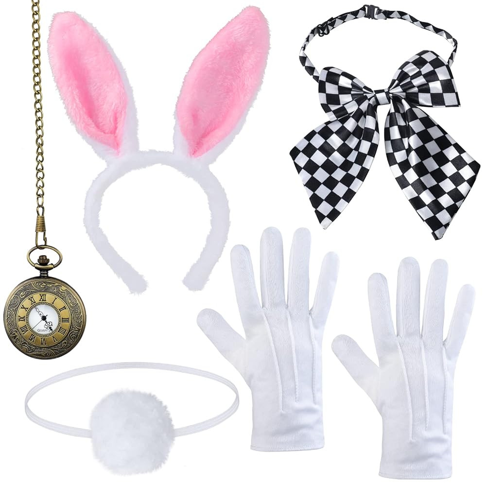 Yewong Easter White Rabbit Costume Bunny Dress Up Accessory Kit Include Headband Clock Necklace T... | Amazon (US)