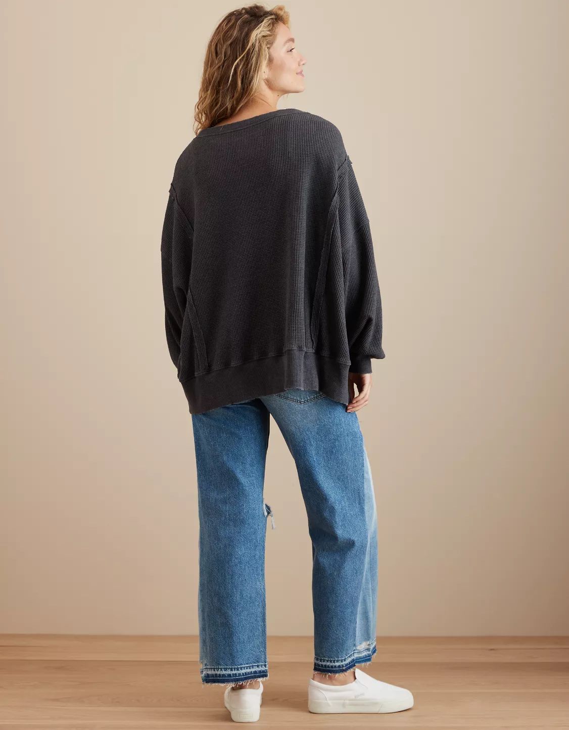 AE Oversized Big Hug Waffle Sweatshirt | American Eagle Outfitters (US & CA)