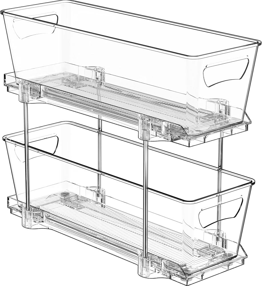 Simple Houseware 2-Tier Narrow Basket Drawer Cabinet Pull-Out Organizer, Clear | Amazon (US)