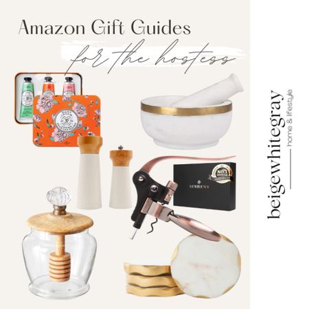 Gift guide for the hostess!! A good wine bottle opener is always a good gift and the marble and gold coasters are also a nice touch!! Love the salt and pepper shakers! And the hand lotion set is such a acute gift idea as well! 

#LTKHoliday #LTKhome #LTKGiftGuide