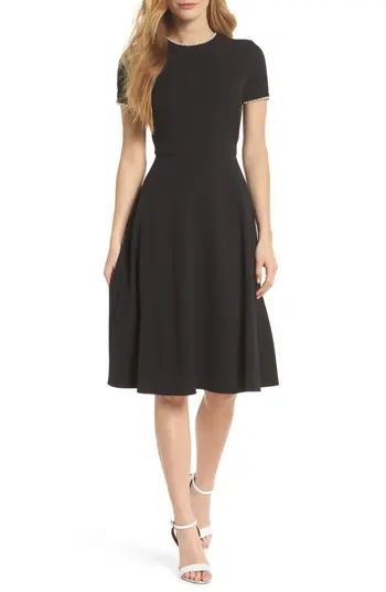 Women's Gal Meets Glam Collection Victoria Pearly Trim Fit & Flare Dress, Size 2 - Black | Nordstrom