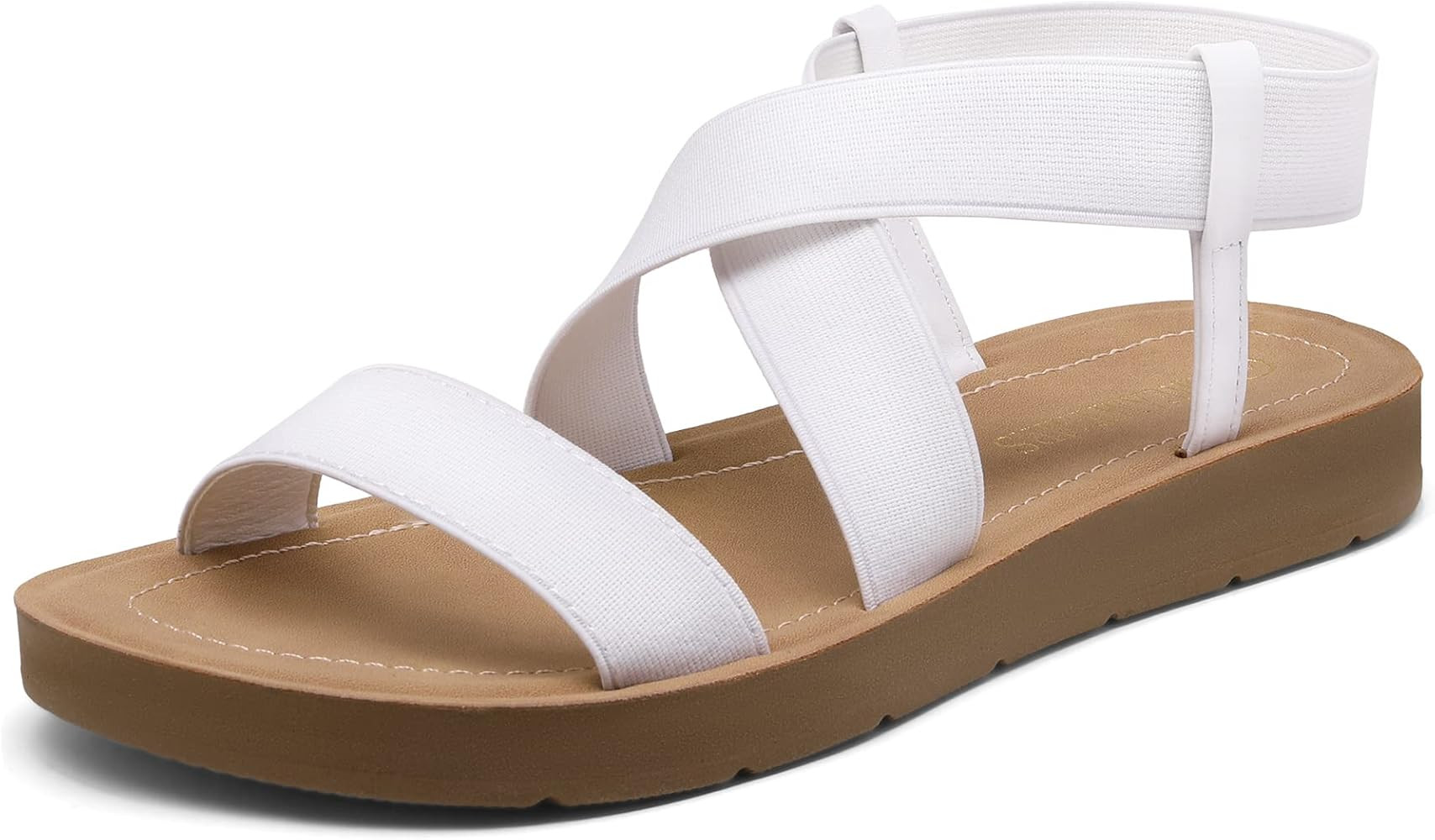 DREAM PAIRS Women's Open Toe Elastic Ankle Strap Flat Summer Sandals | Amazon (US)
