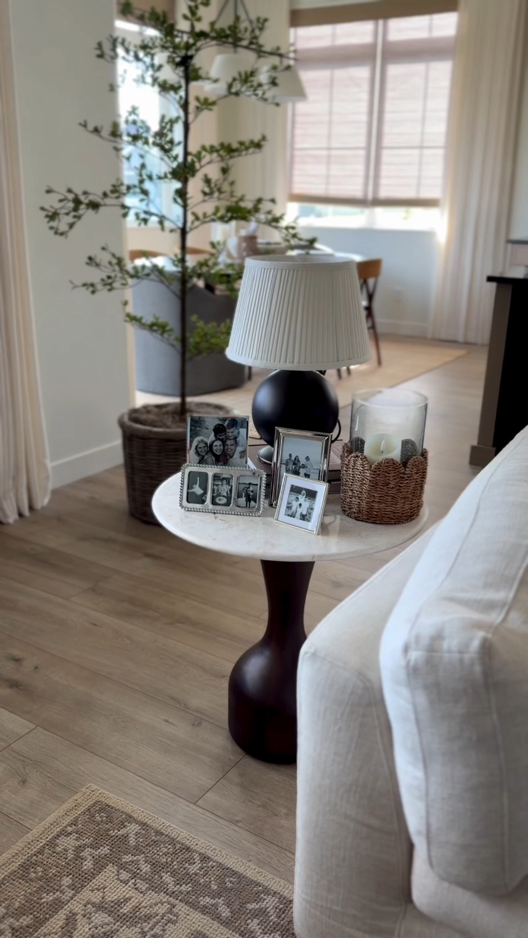 #ad We recently added this marble accent table to our living room and it’s stunning! I love the wood stained base and creamy marble top. Perfect size for the side of a sofa! @Wayfair #Wayfair #wayfairpartner