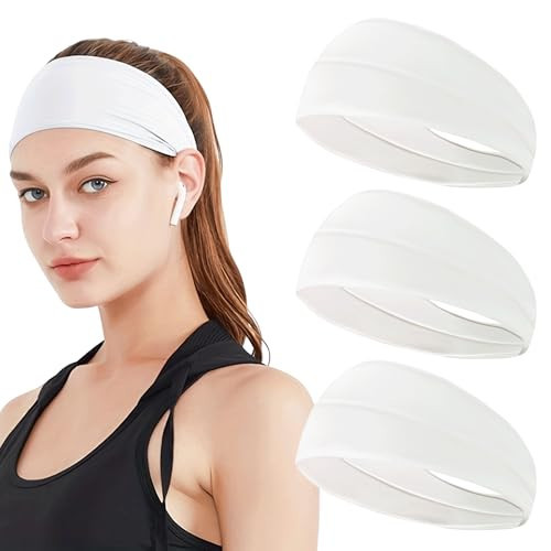 JOYOYO 3 Pack 9cm Unisex Headbands for Women's Hair Soft Stretchy Fabric Kylie Head Band Bandeaux Hair Accessories for Workout Gym Yoga Hair Band(White) | Amazon (US)