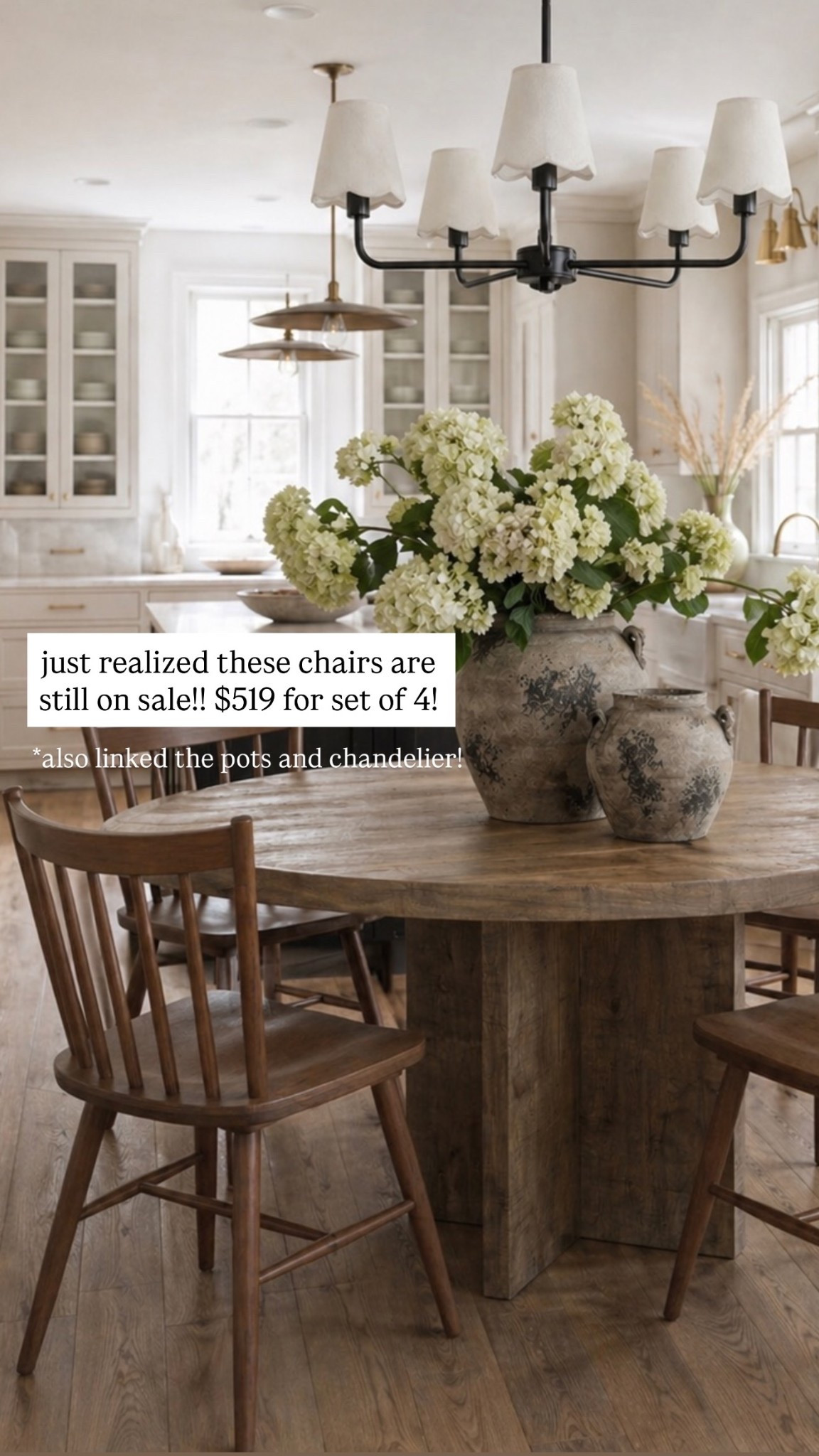 just realized these chairs are still on sale!! $519 for set of 4! *also linked the pots and chandelier!