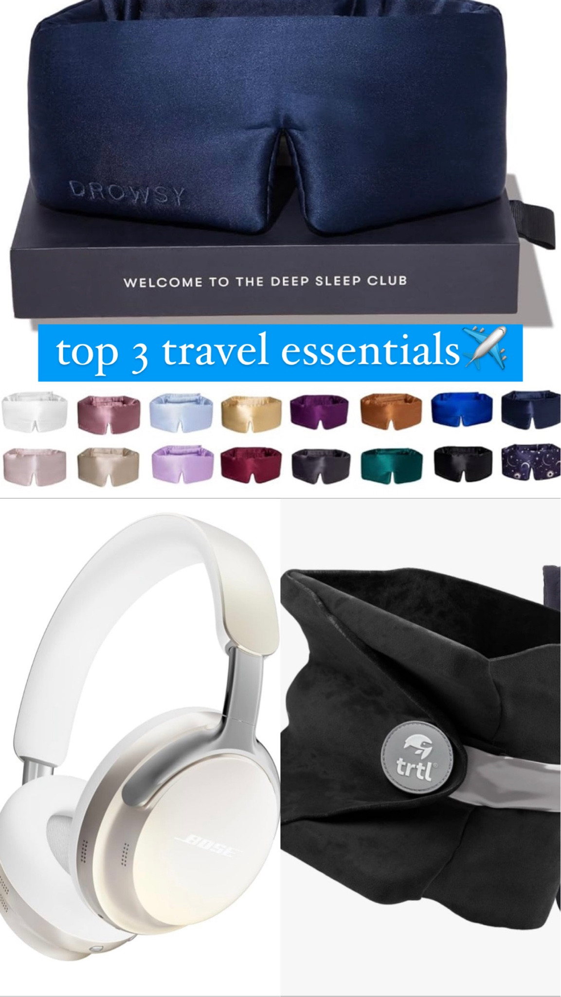 My top 3 things that are non negotiable for airline travel ✈️ : noise canceling headphones, eye mask & neck pillow.  My advice is to store the silk mask in the neck pillow case 😉

#LTKtravel #LTKsalealert