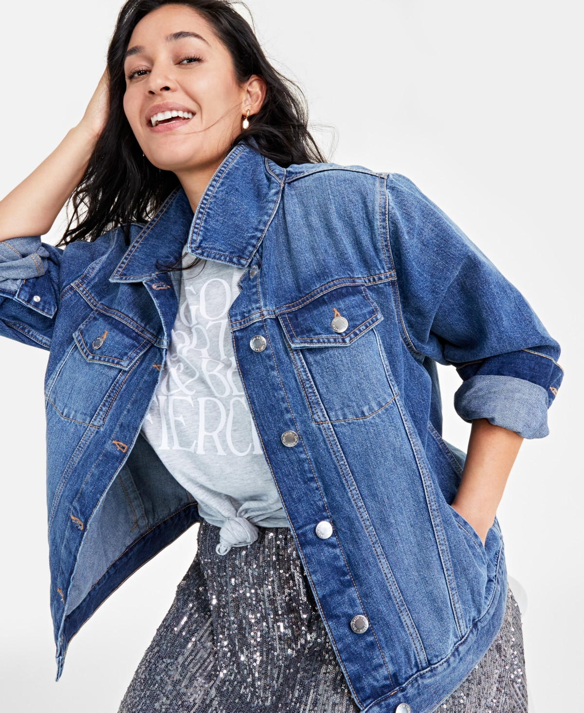 On 34th Women's Classic Denim Trucker Jacket, Created for Macy's - Dark Wash | Macy's