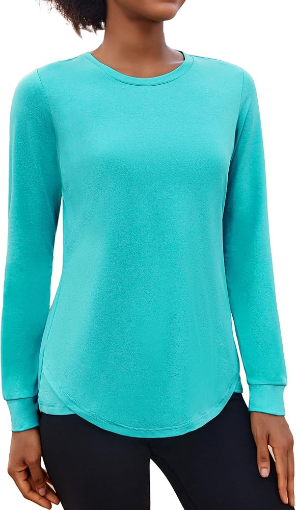 PINSPARK Long Sleeve Workout Tops for Women Crewneck Yoga Shirts Lightweight Athletic Gym Running... | Amazon (US)