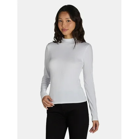No Boundaries Ribbed Mock Neck Top with Long Sleeves Women’s and Women’s Plus | Walmart (US)