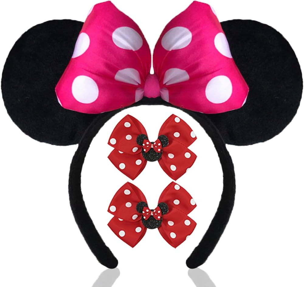 FACHPINT 1PCS 3D Polka Dots Pink Mouse Headband, 2PCS Red Mouse Ear Clip for Women Theme Parks Ph... | Amazon (US)