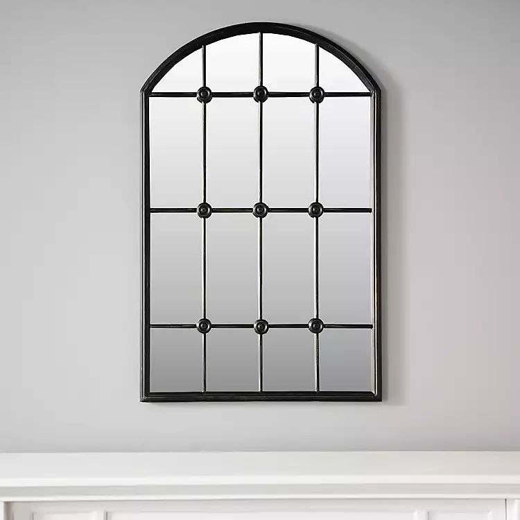 New! Black Metal Windowpane Arched Mirror | Kirkland's Home