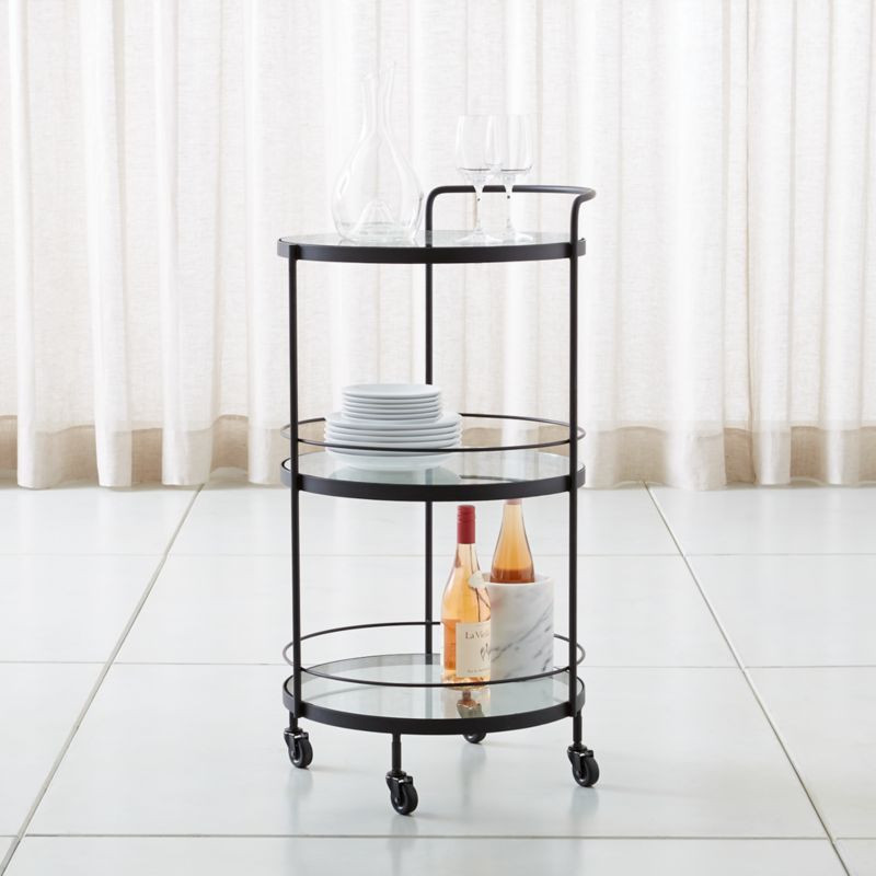Noir Round Bar Cart. 19.25" dia. x 36.5"H | Crate & Barrel