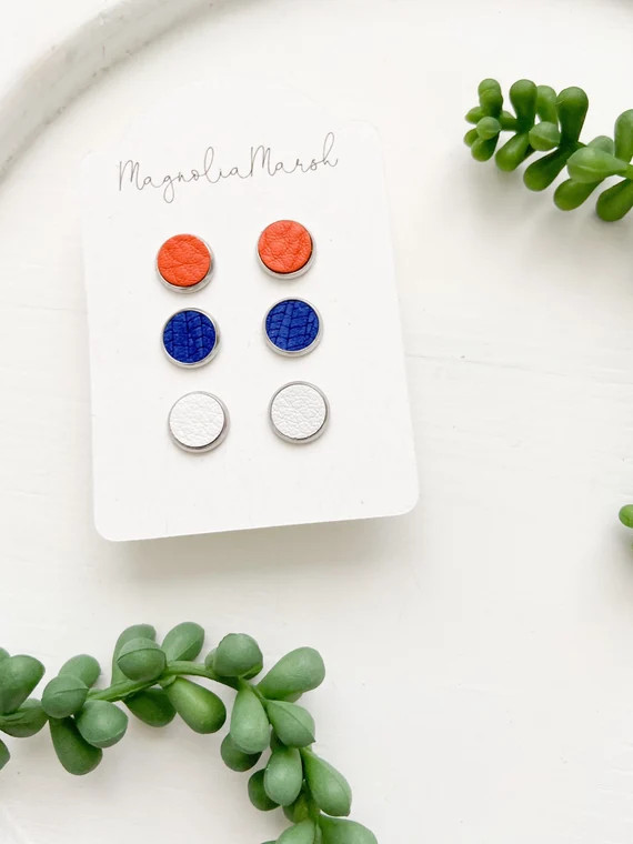 University of Florida, UF, Florida Gators, Orange, Blue, white 10mm Leather Stud Earrings | Etsy (US)