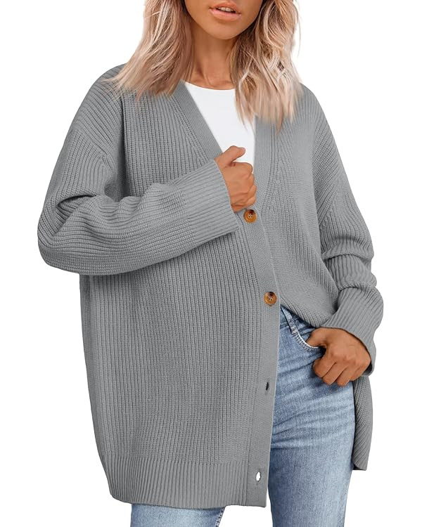 LILLUSORY Women Oversized Cardigan Sweater 2025 Fall Outfits Cloth Fashion V Neck Knit Button Fro... | Amazon (US)