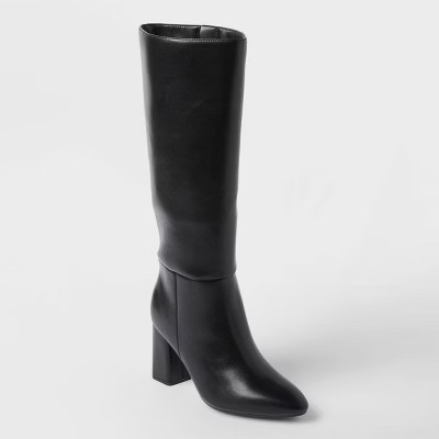Women’s Evangeline Under Knee Heeled Boots with Memory Foam Insole - A New Day™ Black 6.5 | Target