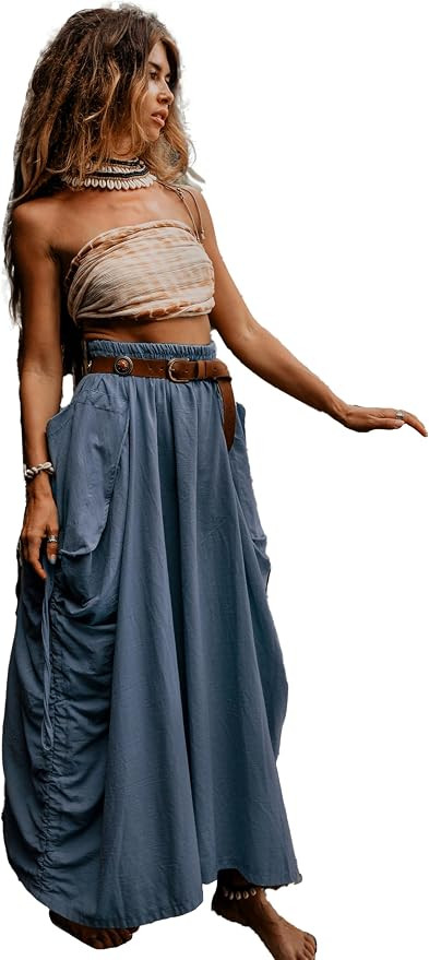 Women's Maxi Boho Skirt with Pockets Bohemian Organic Cotton Hippie Gypsy | Amazon (US)