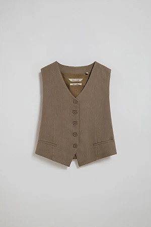 Chaleco Deia color taupe de algodón y lino con detalles Polo Club | Polo Club ES