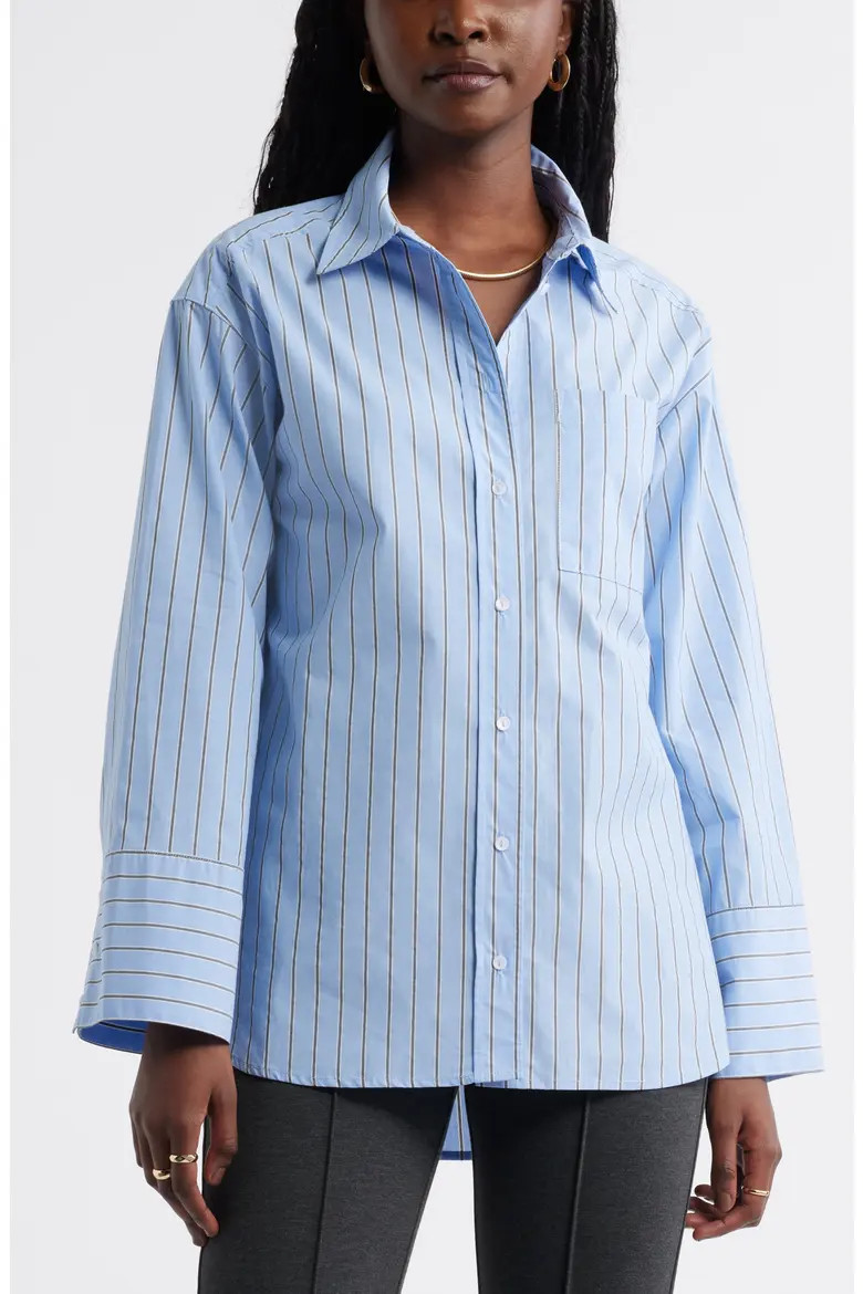 Caslon® Stripe Cotton Poplin Button-Up Shirt (Women) | Nordstrom | Nordstrom