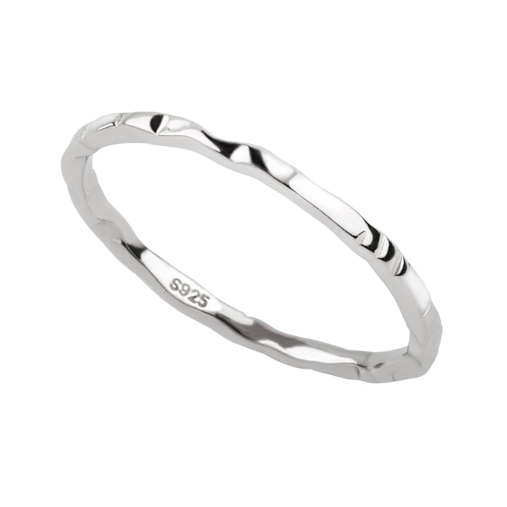 Kakikaki 925 Sterling Silver Minimalist Hammered Textured Thin Knuckle Midi Stacking Rings | Amazon (US)