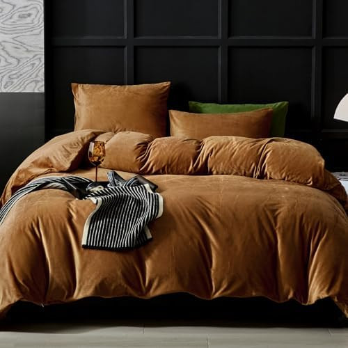 WARMDERN Camel Velvet Duvet Cover King Size Flannel Duvet Cover Bedding Sets, 3pcs Ultra Soft Lux... | Amazon (CA)