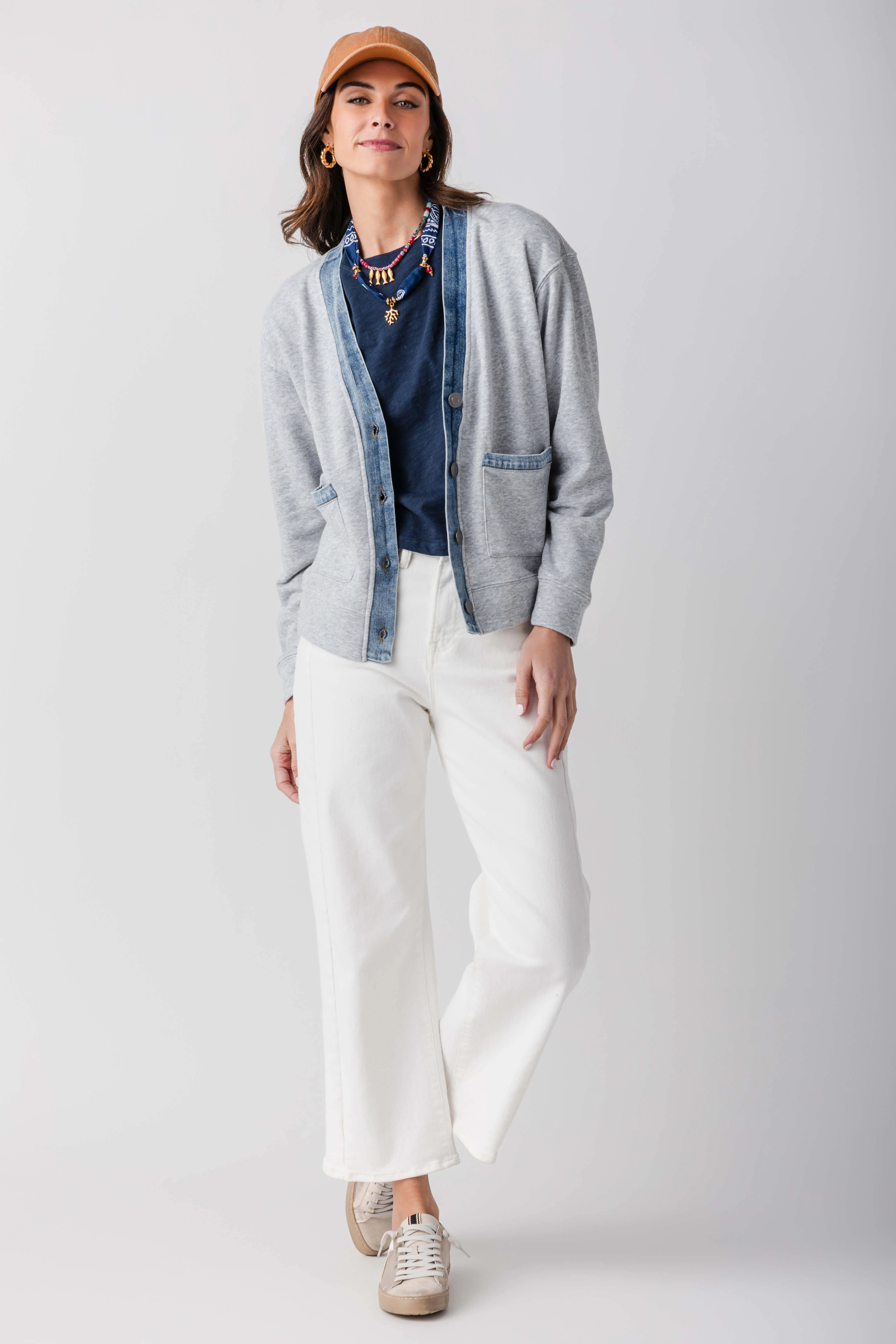 RD Style Kellie Denim Trim Cardigan | Social Threads