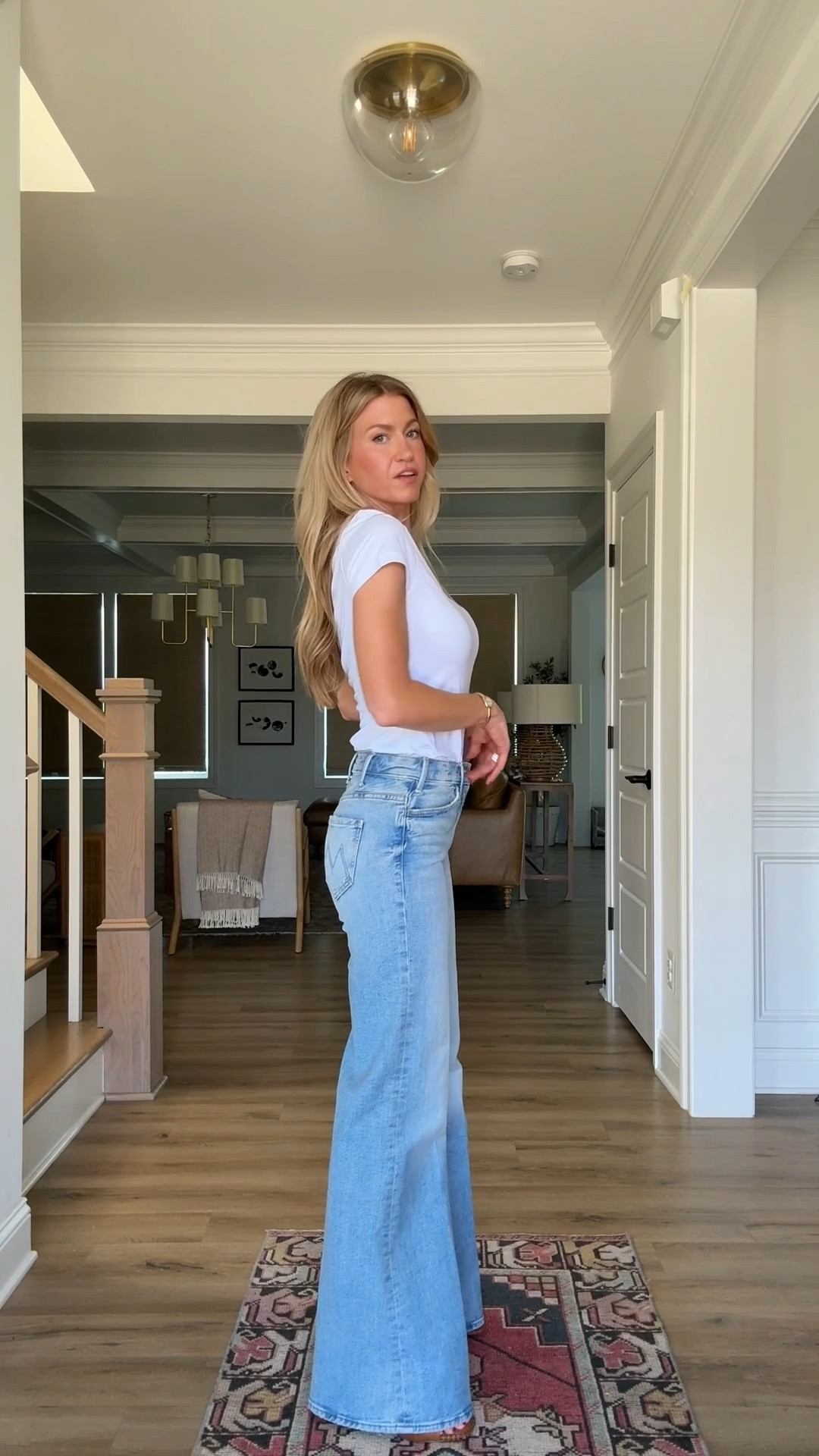 My Picky Girl white tee is FINALLY back in stock! Runs TTS, wearing a S.
Hugh rise wide leg light wash Mother Denim ON SALE: runs TTS, wearing a 25.

Tan bomber jacket: ON MAJOR SALE (Under $55), runs small, order 1-2 sizes up, wearing a Med. 

Cognac braided sandal: runs TTS 

#LTKSaleAlert #LTKootd #LTKgrwm