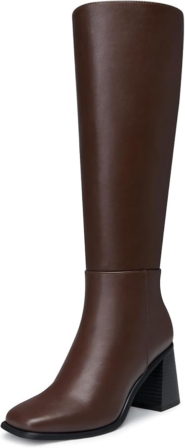 Women's Knee High Boots: 3 Inch Chunky Heel, Square Toe Tall Boot, Winter Fall Fashion Gogo Side ... | Amazon (US)
