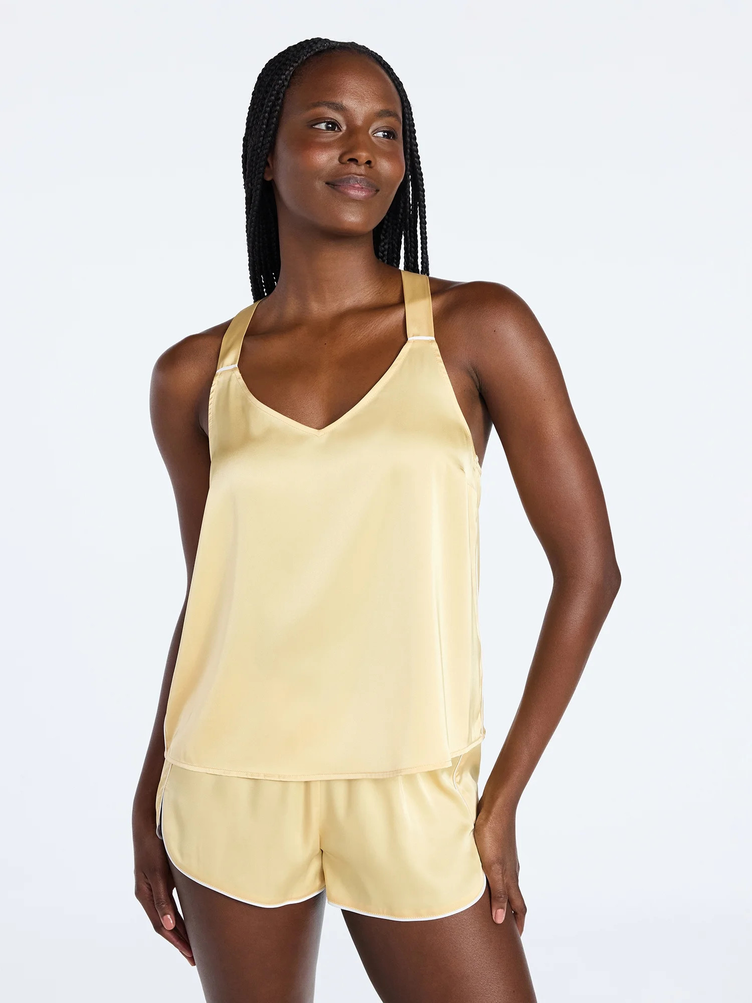 Joyspun Women\u2019s Stretch Satin Cami and Shorts Pajama Set, 2-Piece, Sizes XS-3X | Walmart (US)