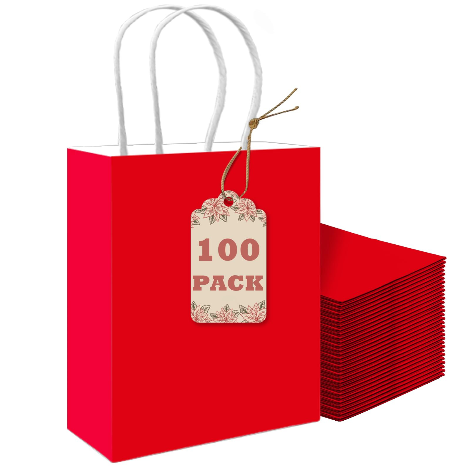 qiqee 100PCS Gift Bag with Handles Bulk Red Paper Bags Multiple Uses (8.3"x3"x6"inch Small Size) | Amazon (US)