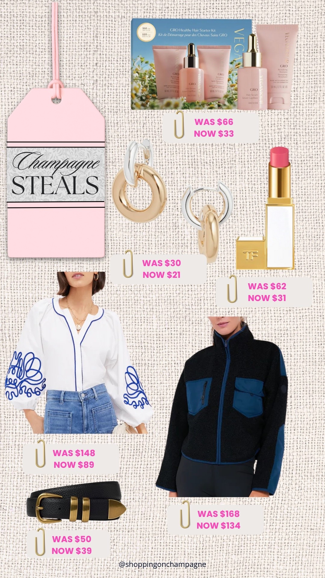 Champagne Steals are here with luxury beauty deals, designer fashion on sale, and timeless accessories at half price. Shop the best affordable luxury finds including gold hoop earrings, a Tom Ford lipstick, statement blouses, cozy outerwear, and classic leather belts. These high end wardrobe staples and beauty must haves are all marked down for a limited time so add them to your cart before they sell out

#LTKSaleAlert #LTKGiftGuide #LTKOver40