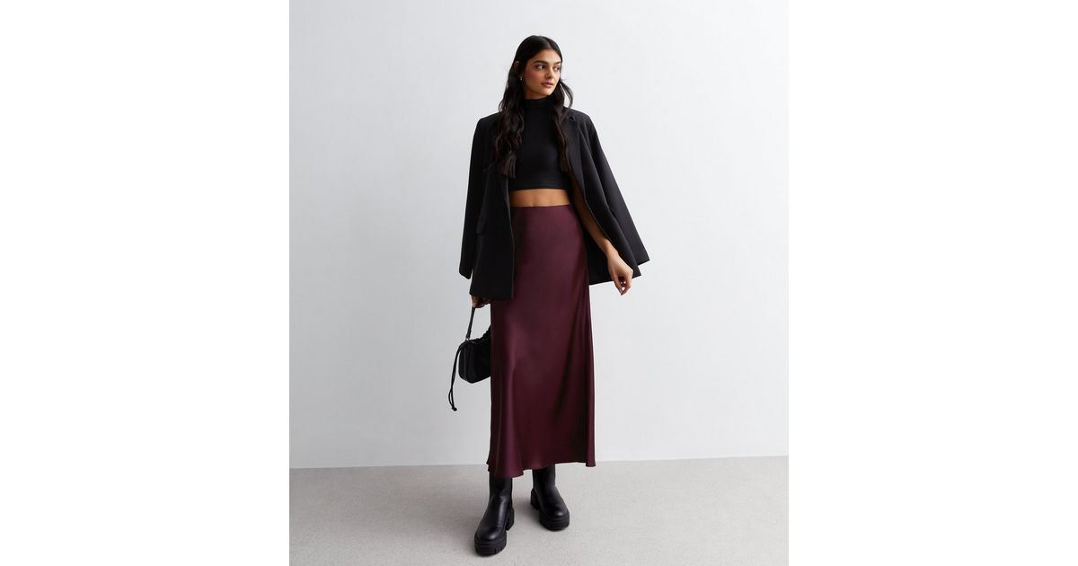 Plum Shine Satin Bias Cut Midaxi Skirt | New Look | New Look (UK)
