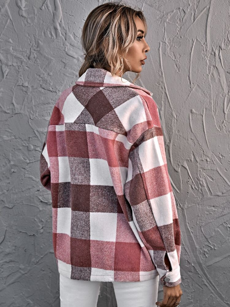Plaid Flap Pockets Oversized Coat | SHEIN