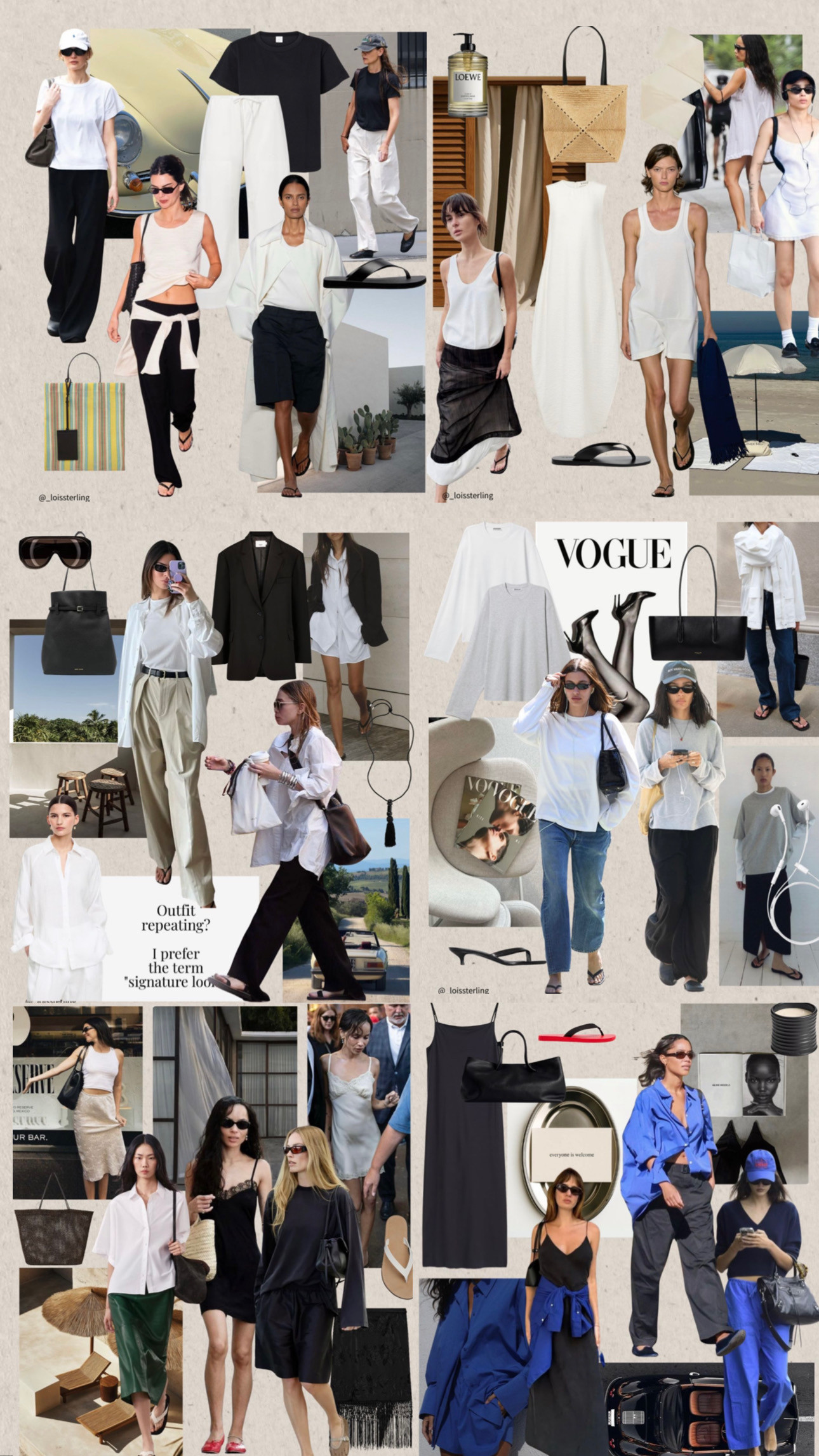 Simple but effective outfits ✨ 6 outfit inspo edits to save for effortless outfit ideas. 

📌 A lot of my Pinterest pins consist of  effortless outfits, not only am I drawn to them, I rely on them. 

My outfits usually start with a simple & easy base, clean cut tee, simple dress,a block colour, denim, leather, great quality shirt. Then I add my accessories, this is what till I tend to play around with, whether it’s tying a shirt around my waist, adding a hat or statement sunglasses. I love a simple flip
flip Flip for Spring / Summer & a leather, basket or canvas bag. Also loving  a pop of colour,  I  am very unto red and colbalt  blue at the moment. 

Some simple but elevated combos I recommend are, white tee with blue jeans / shorts, White linen coord + a blazer, maxi skirt & simple tee, slip dress & flip flops, cargo trousers & a clean cut tee and a linen shirt with linen trousers.  

 