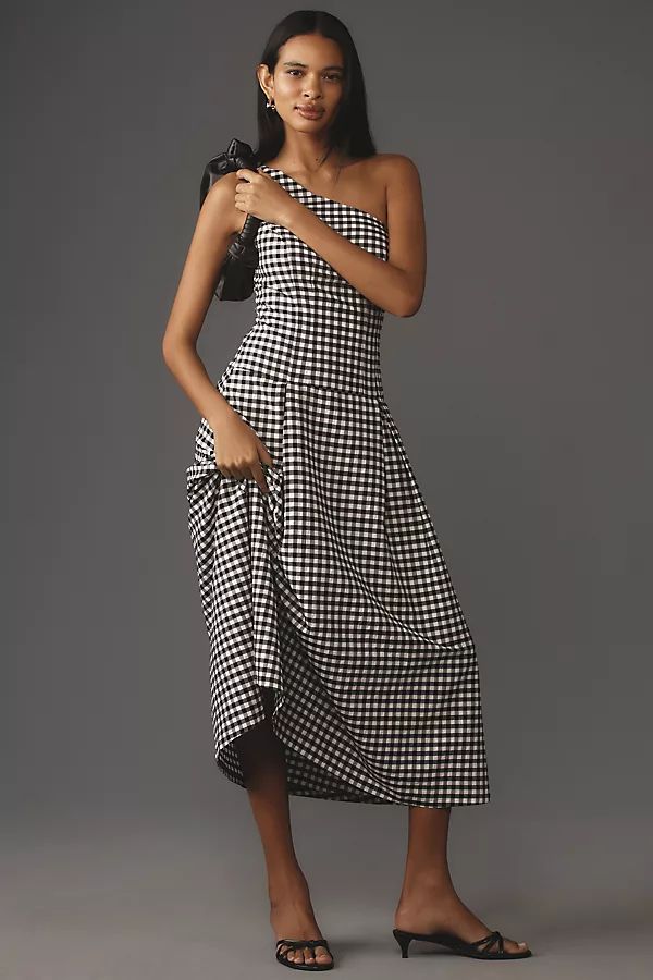 By Anthropologie One-Shoulder Gingham Midi Dress | Anthropologie (US)