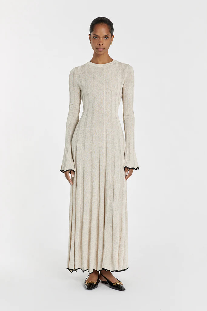 FLORA NATURAL CREW NECK KNIT MIDI DRESS | DISSH