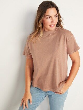 Garment-Dyed Mock-Neck Easy T-Shirt for Women | Old Navy (US)