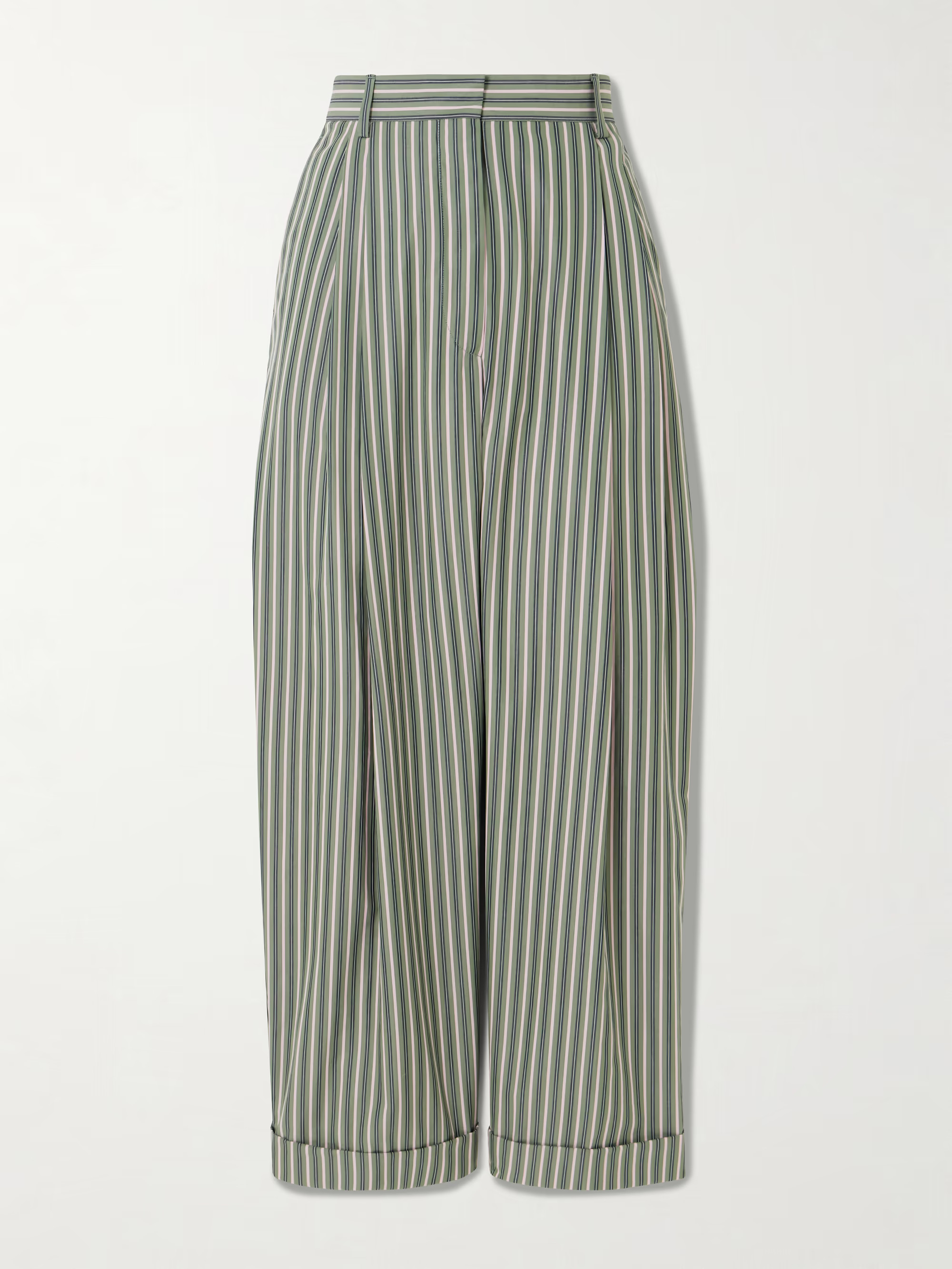 Pleated striped cotton-poplin high-rise straight-leg pants | NET-A-PORTER (US)
