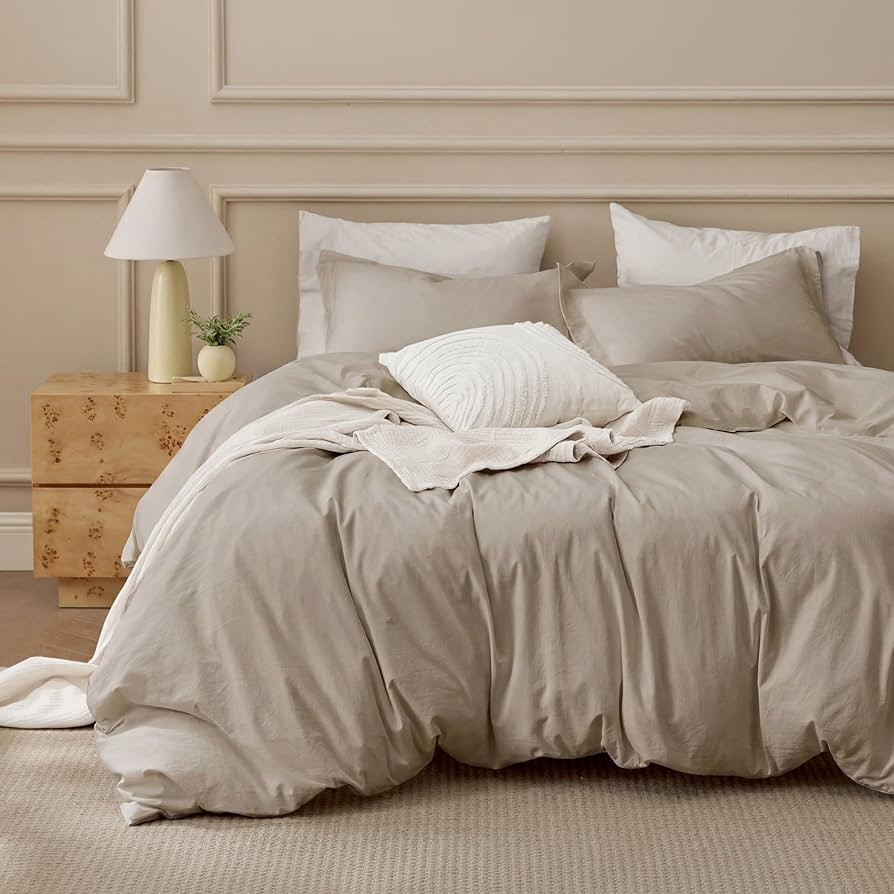 Bedsure 100% Washed Cotton Duvet Cover Queen Size - Frosted Almond Minimalist Cotton Duvet Cover ... | Amazon (US)