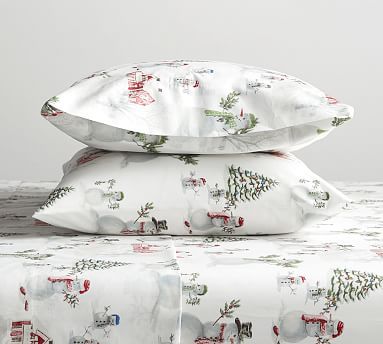 Snowman Organic Percale Pillowcases - Set of 2 | Pottery Barn (US)