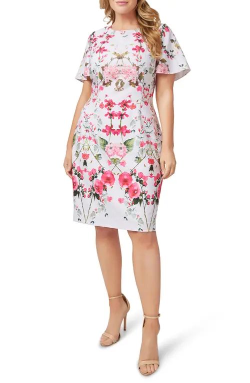 Adrianna Papell Floral Crepe Sheath Dress in Ivory Pink Multi at Nordstrom, Size 16W | Nordstrom