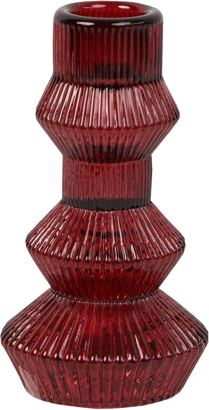 Talking Tables Burgundy Red Glass Candlestick Holder | Ribbed 3 Tier Taper Candle Stand for Chris... | Amazon (US)