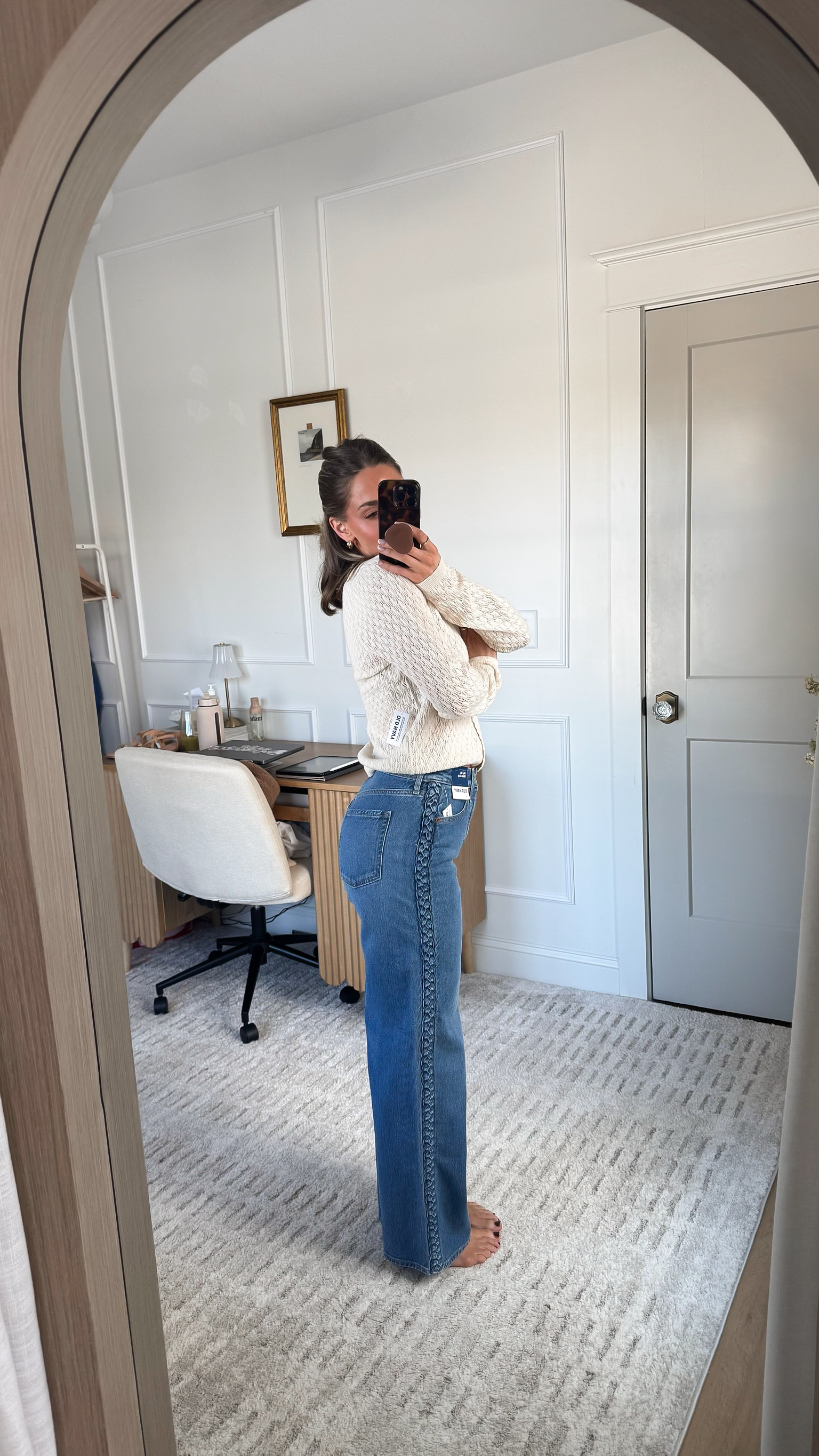 High waisted jeans with a braided detail down the side- these are ADORABLE. Wearing a size 0 in the regular length. 

 

#LTKSeasonal #LTKFindsUnder100 #LTKStyleTip